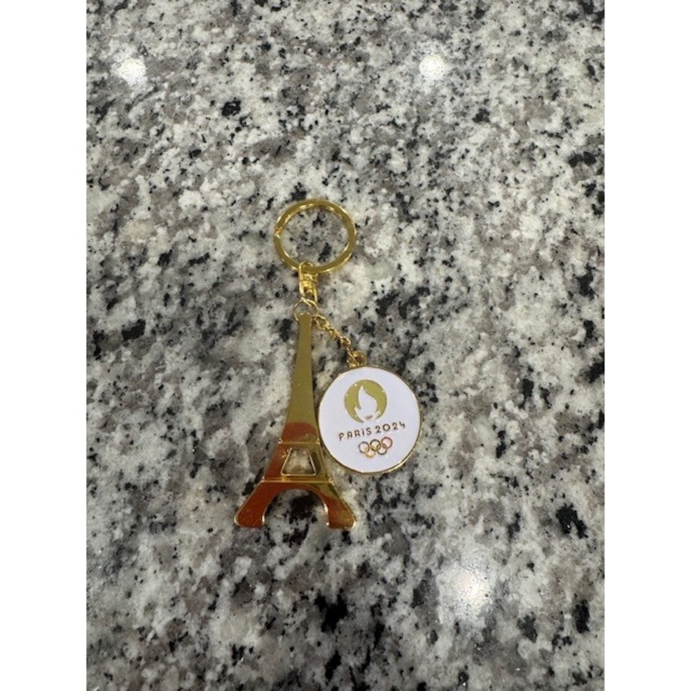 Paris 2024 Olympic Games Eiffel Tower Gold Tone Enamel‎ Keychain Souvenir